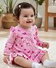 Babyoye 100% Cotton Knit Full Sleeves Floral Printed Front Open Frock with Bloomer - Pink