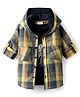 Rikidoos Full Sleeves Checked Hooded Shirt With Tee Set - Yellow & Navy Blue