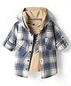 Rikidoos Full Sleeves Checked Hooded Shirt With Tee Set - Blue & Beige
