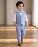 Rikidoos Full Sleeves Striped 3 Piece Party Suit With Bow Set - White & Blue