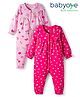 Babyoye 100% Cotton Knit with Eco Jiva Finish Full Sleeves Front Open Rompers with Bow Applique Floral & Heart Print Pack of 2 - Pink