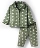 Kanvin Knit Full Sleeves Co-ords Winter Night Suit with Star Print - Green