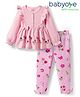 Babyoye 100% Cotton Knit Full Sleeves Top & Pant Set With Floral Print - Pink