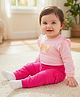 Babyoye 100% Cotton Knit Full Sleeves Onesie & Leggings with Bow Print & Frill Detailing - Pink