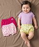 Babyoye Cotton Elastane Knit Bloomers with Floral & Bow Print Pack of 3 - Pink Red & Light Yellow