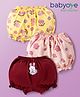 Babyoye Cotton Elastane Knit Bloomers with Floral & Bunny Print Pack of 3 - Maroon Pink & Yellow