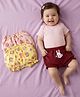Babyoye Cotton Elastane Knit Bloomers with Floral & Bunny Print Pack of 3 - Maroon Pink & Yellow