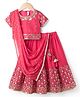Babyhug Georgett Woven Half Sleeves Choli Lehenega & Dupatta Set With Floral Embriodery & Sequin Detailing - Red