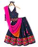 Babyhug Georgette Woven Sleeveless Choli Lehenga & Dupatta Set With Floral Embroidery - Navy Blue