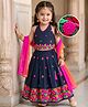 Babyhug Georgette Woven Sleeveless Choli Lehenga & Dupatta Set With Floral Embroidery - Navy Blue