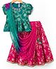 Babyhug Brocade Half Puffed Sleeves Choli Lehenga Set with Dupatta & Floral Foil Print - Teal Blue
