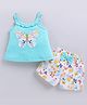 Snuggly MONKEY 100% Cotton Jersey Knit Sleeveless Butterfly Printed Sequins Embellished Coordinating Top & Shorts Set - Mint