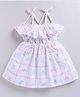 Snuggly MONKEY Cambric Woven Sleeveless Check & Floral Embroidered Noodle Strap Dress - White
