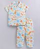 Snuggly MONKEY Poplin Woven Half Sleeves Baby Animals Printed Coordinating Night Suit Set - White