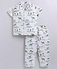 Snuggly MONKEY Cambric Woven Half Sleeves Beach Theme Printed Coordinating Night Suit Set - Cream