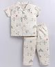 Snuggly MONKEY Jute Woven Half Sleeves Circus Theme Printed Coordinating Night Suit Set - Khaki
