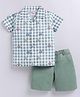 Snuggly MONKEY Cambric Woven Half Sleeves Checked & Cars Printed Shirt With Shorts Set - Green