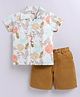 Snuggly MONKEY Cambric Woven Half Sleeves Tropical Theme Printed Shirt & Shorts Set - Tan
