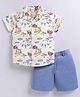 Snuggly MONKEY Polin Woven Half Sleeves Nautical Theme Printed Shirt With Shorts Set - Cream