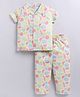 Snuggly MONKEY Polin Woven Half Sleeves Abstract Printed Coordinating Night Suit Set - Khaki