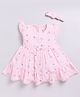 Snuggly MONKEY Seersucker Woven Cap Sleeves Elephants Printed Bow Applique Detailed Tiered Dress With Headband - Light Pink
