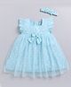 Snuggly MONKEY Poplin Woven Frill Sleeves Polka Dots Printed Bow Applique Detailed Dress With Headband - Sky Blue