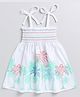 Snuggly MONKEY Single Jersey Knit Sleeveless Palm Trees Printed Smock Detailed Noodle Strap Dress - White