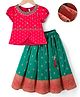 Babyhug Brocade Woven Half Sleeves Choli Lehenga Set With Floral Foil Print - Red & Green
