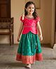 Babyhug Brocade Woven Half Sleeves Choli Lehenga Set With Floral Foil Print - Red & Green