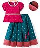 Babyhug Brocade Woven Full Sleeves Pattu Pavda Choli Lehenga Set With Floral Foil Print & Embriodery - Red & Green