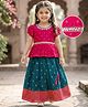 Babyhug Brocade Woven Full Sleeves Pattu Pavda Choli Lehenga Set With Floral Foil Print & Embriodery - Red & Green