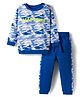 Babyhug Terry Knit Full Sleeves T-Shirt & Joggers Set with Camouflage & Keep Going Text Print - Navy Blue