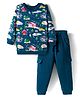 Babyhug Terry Knit Full Sleeves T-Shirt & Joggers Set With Snow Man Print - Teal Blue