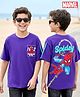 Pine Kids Marvel Terry Knit Drop Shoulder Half Sleeves T-Shirt with Front & Back Spiderman Graphics - Purple