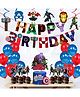 Zyozi Superhero Birthday Decorations Combo  Items For Kids - Paper Banner, Balloons, Cake-Cup Cake Topper, Swirls Hanging Pack Of 43