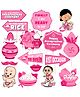 Zyozi Annaprashan Decorations Photo Booth Props - 16 Pcs Pink & White