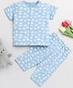 Clt.s Cotton Knitted Half Sleeves Clouds Printed Coordinating Night Suit Set - Blue