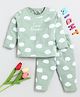 Clt.s Cotton Knitted Full Sleeves I M A Dreamer Text & Clouds Printed Coordinating Night Suit Set - Green