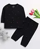 Clt.s Cotton Knitted Full Sleeves Hearts Printed Coordinating Night Suit Set - Black