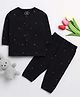 Clt.s Cotton Knitted Full Sleeves Hearts Printed Coordinating Night Suit Set - Black