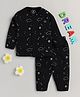 Clt.s Cotton Knitted Full Sleeves Space Theme Printed Coordinating Night Suit Set - Black
