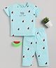 Clt.s Cotton Knitted Half Sleeves Watermelon Printed Coordinating Night Suit Set - Blue