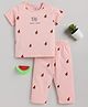 Clt.s Cotton Knitted Half Sleeves Watermelon Printed Coordinating Night Suit Set - Pink