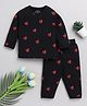 Clt.s Cotton Knitted Full Sleeves Hearts Puff Printed Coordinating Night Suit Set - Black