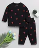 Clt.s Cotton Knitted Full Sleeves Hearts Puff Printed Coordinating Night Suit Set - Black