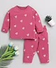 Clt.s Cotton Knitted Full Sleeves Hearts Puff Printed Coordinating Night Suit Set - Purple