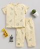 Clt.s Cotton Knitted Half Sleeves Cute Baby Animals Printed Coordinating Night Suit Set - Yellow