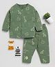 Clt.s Cotton Knitted Full Sleeves Cute Baby Animals Printed Coordinating Night Suit Set - Green