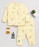 Clt.s Cotton Knitted Full Sleeves Cute Baby Animals Printed Coordinating Night Suit Set - Yellow
