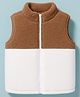 Kanvin Knit Sleeveless Solid Color Jacket - Brown & White